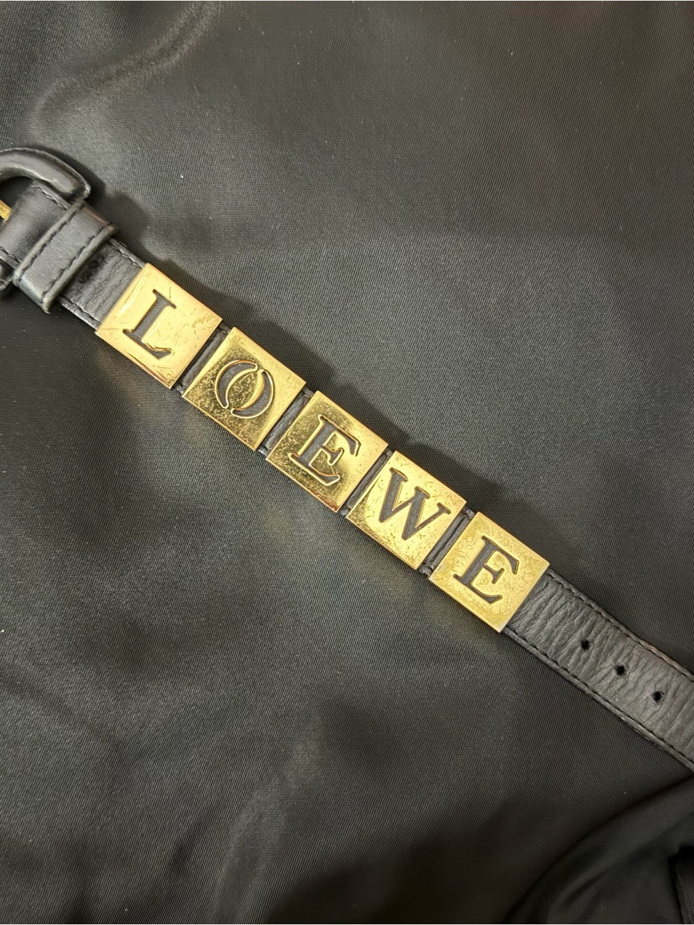 Loewe Black Leather Bracelet with Gold-Tone Letter Blocks - Includes Box!